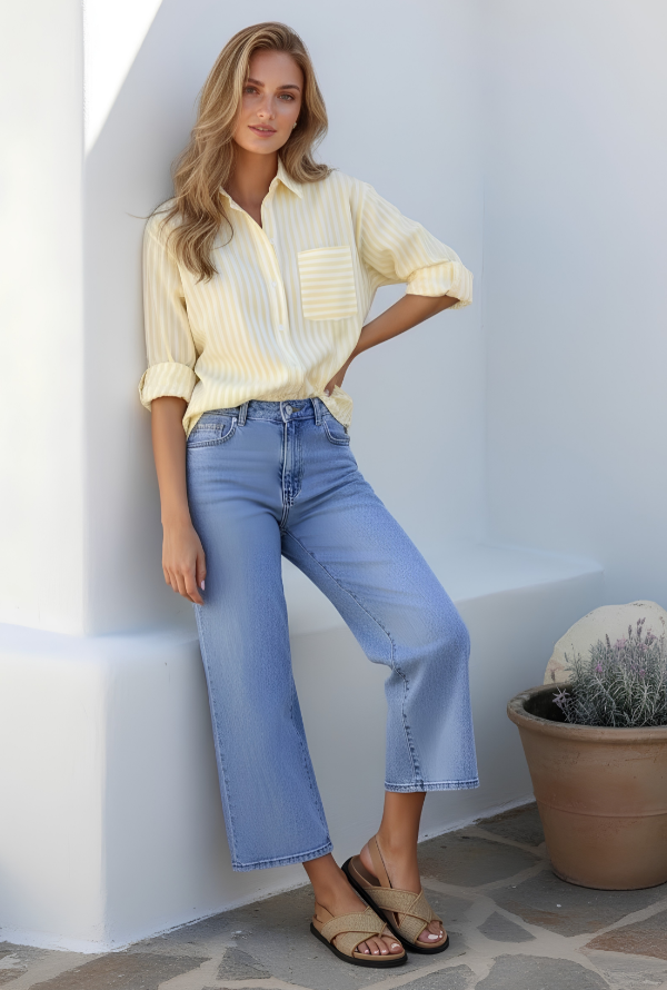 Sienna Shirt - Lemon/White