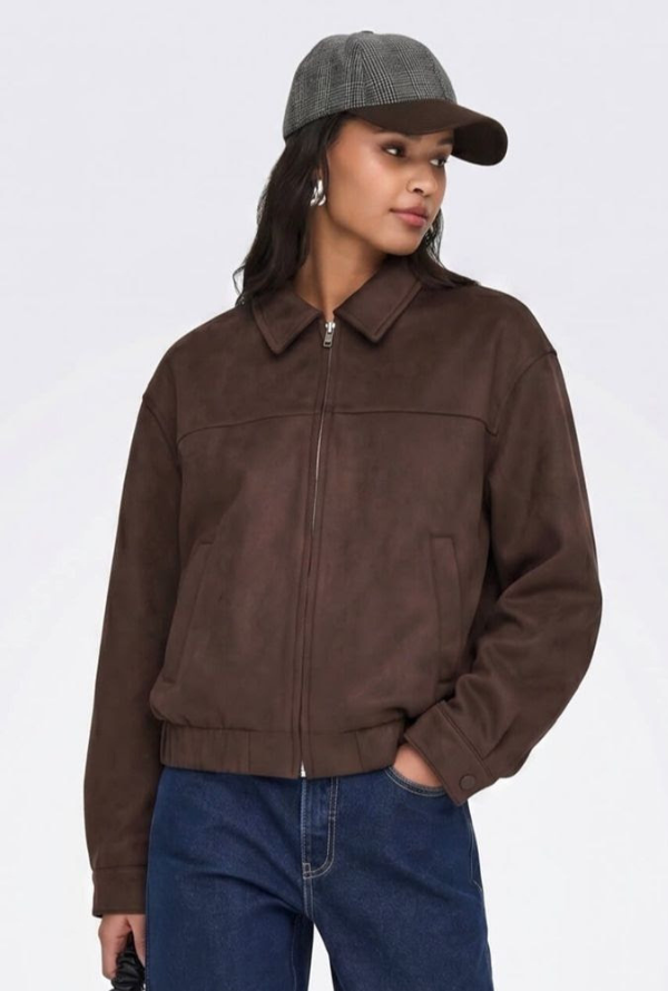 Ainsley Faux Suede Bomber - Chocolate