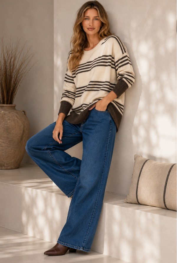 Aysha Knit - Latte/Chocolate