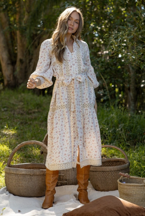 Ditsy Floral Midi - Natural
