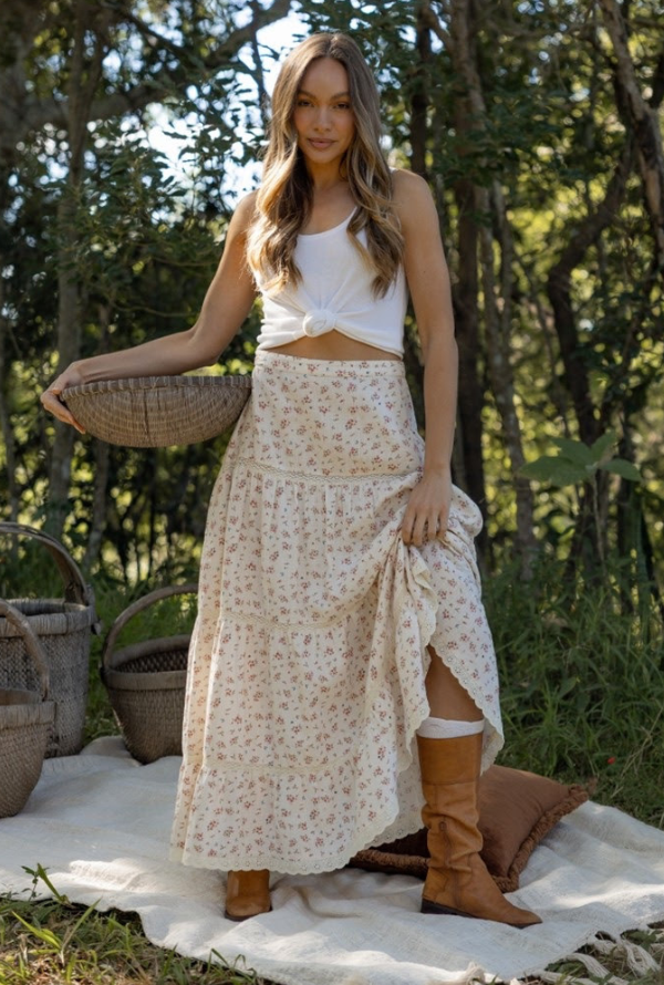Ditsy Floral Skirt - Natural
