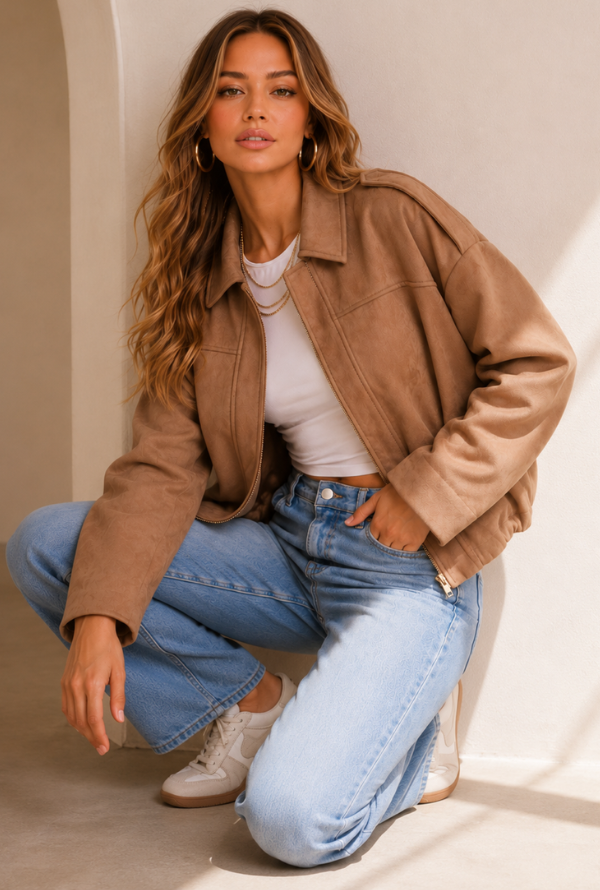 Molly Faux Suede Jacket - Tan