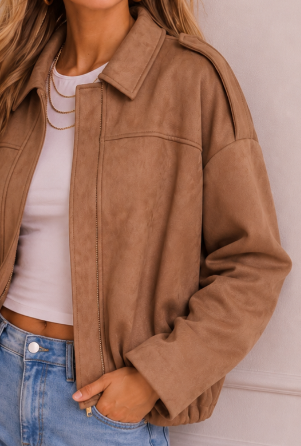 Molly Faux Suede Jacket - Tan