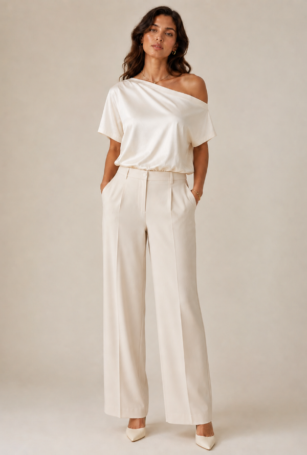 Belle Satin Top - Ivory