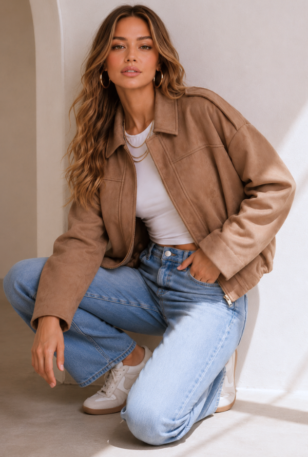 Molly Faux Suede Jacket - Tan