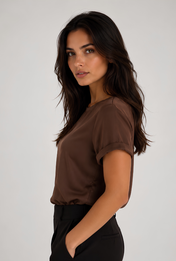Cleo Satin Tee - Chocolate