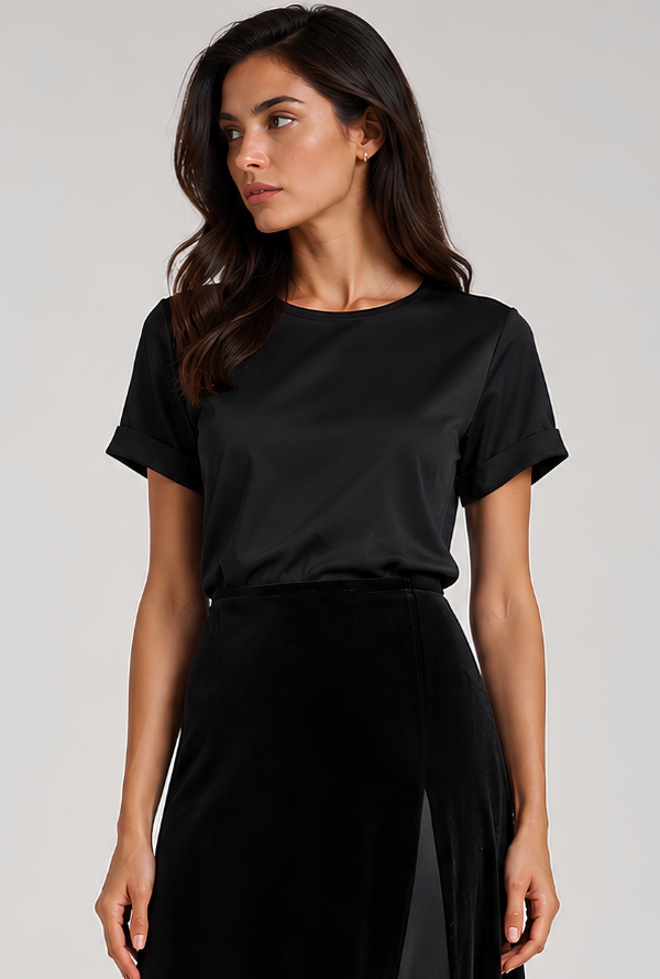 Cleo Satin Tee - Black