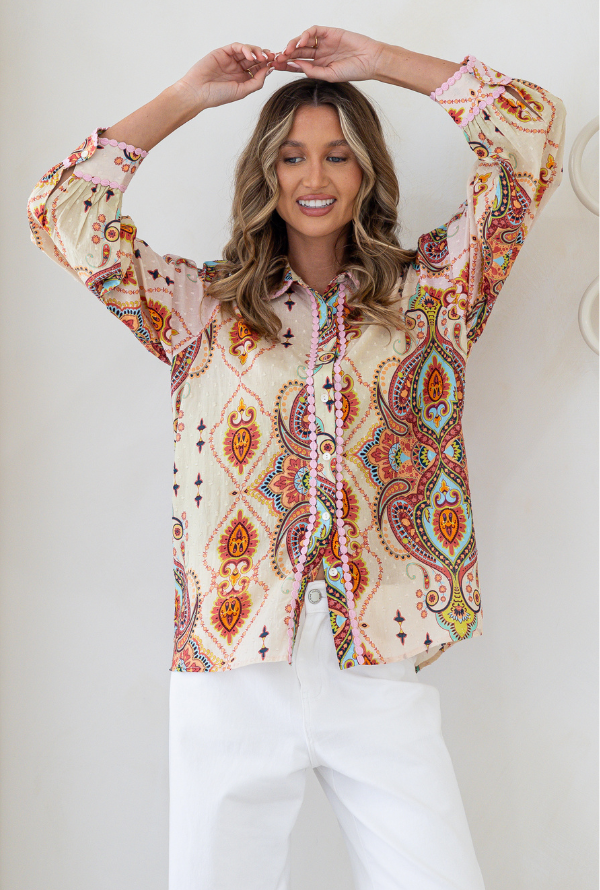 Vintage Paisley Blouse - Ombre Blush / Lemon