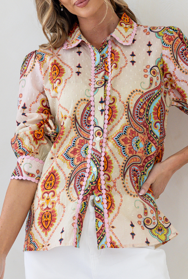 Vintage Paisley Blouse - Ombre Blush / Lemon