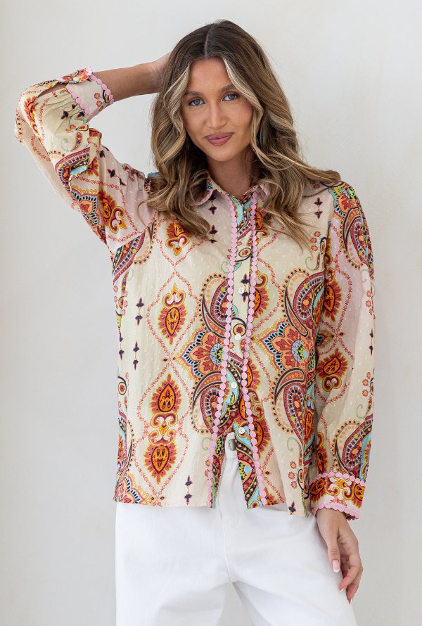 Vintage Paisley Blouse - Ombre Blush / Lemon