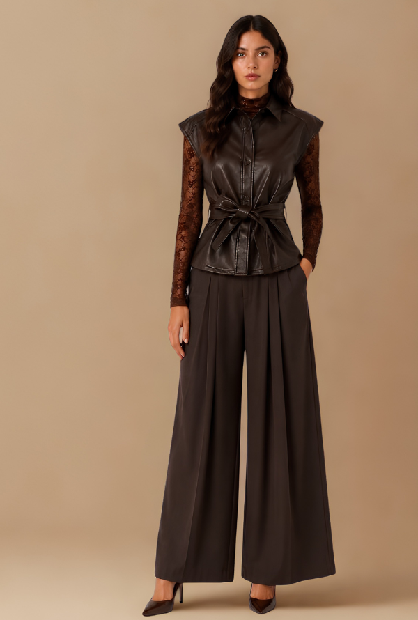 Bella Pleat Pant - Chocolate