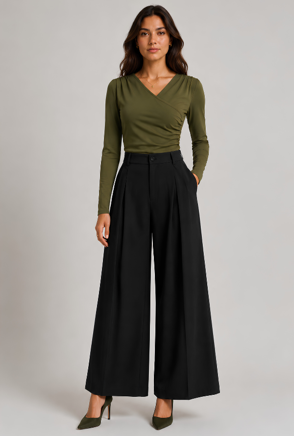 Bella Pleat Pant - Black