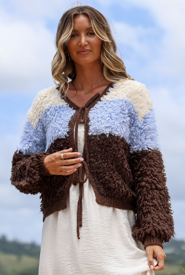 Aria Cardigan - Powder Blue/ Chocolate