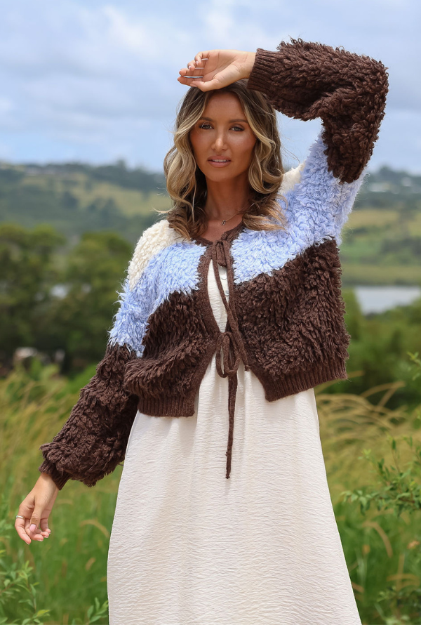 Aria Cardigan - Powder Blue/ Chocolate