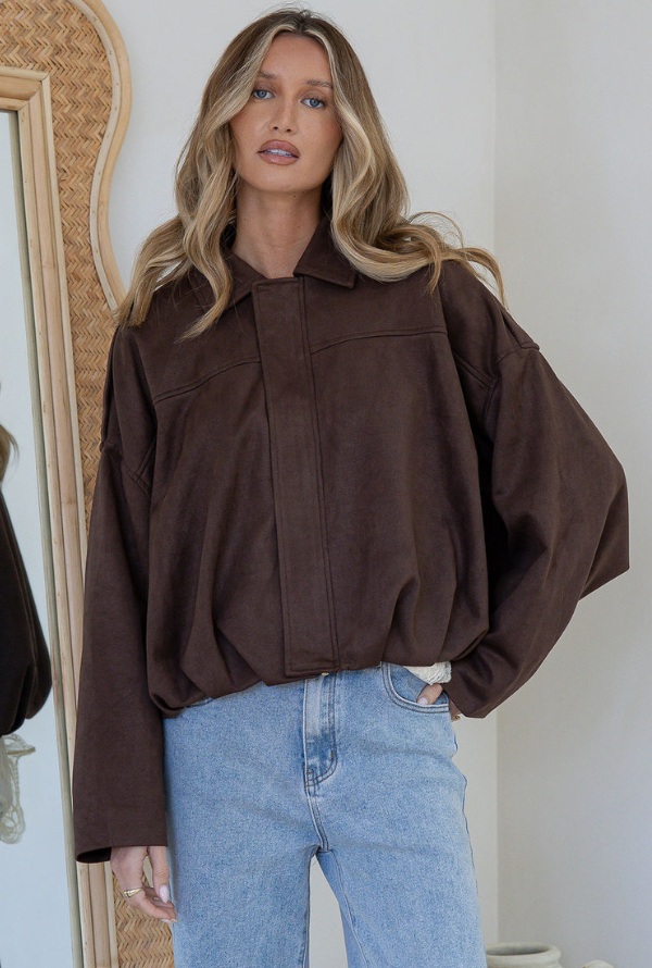 Molly Faux Suede Jacket - Chocolate