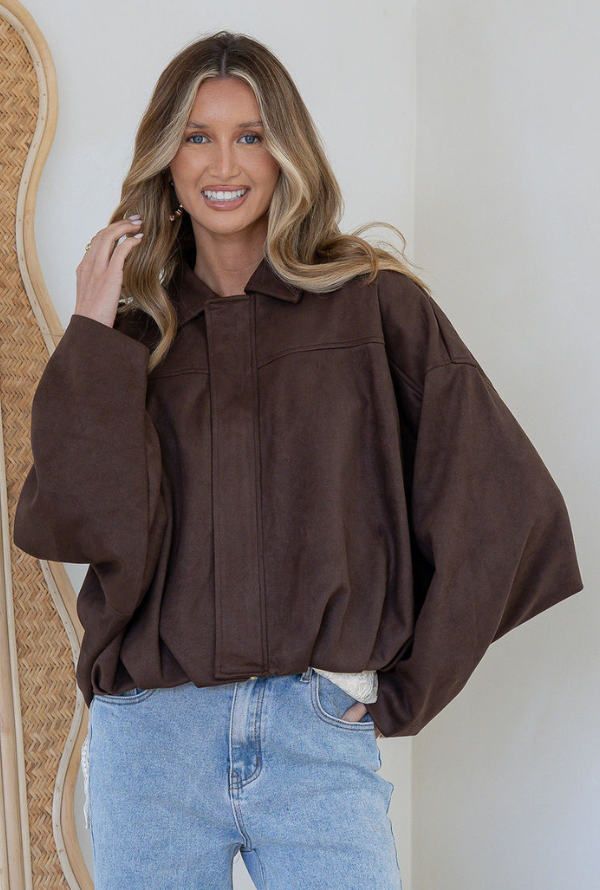 Molly Faux Suede Jacket - Chocolate