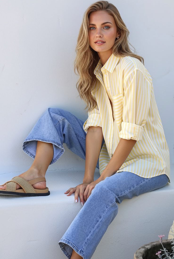Sienna Shirt - Lemon/White