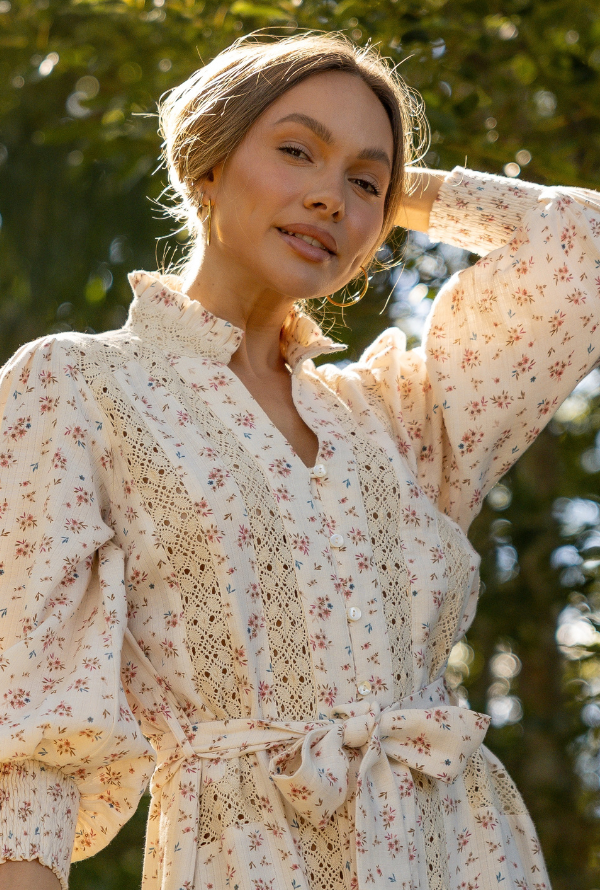 Ditsy Floral Midi - Natural