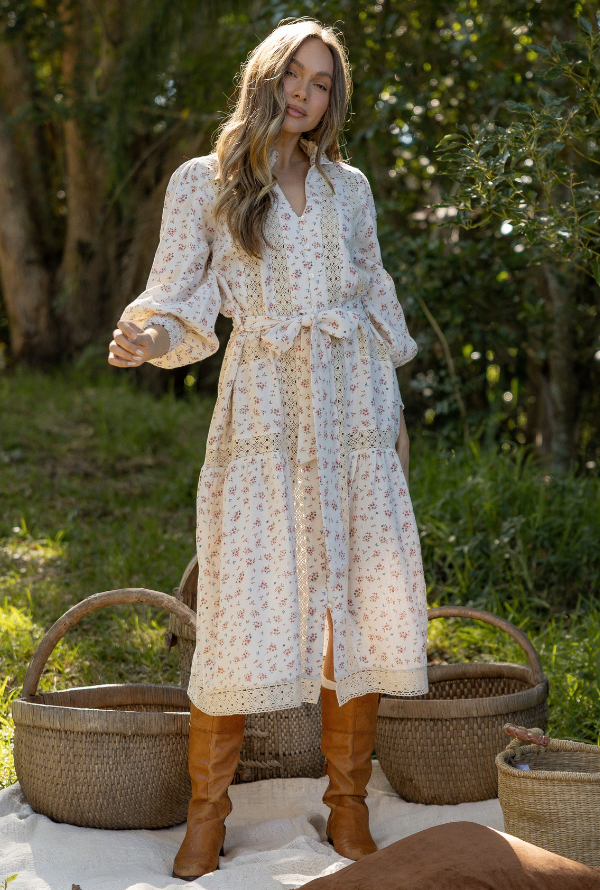 Ditsy Floral Midi - Natural
